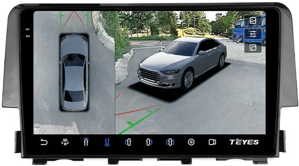 Магнитола для Honda Civic 10 2015-2021 - Teyes CC3-2K-360 монитор 9.5" 2K QLED на Android 10, 6Гб+128Гб, CarPlay, 4G SIM-слот, 4 камеры в комплекте