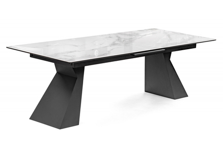 Стол стеклянный Woodville Денхольм 240(290)х100х75 белый мрамор, черный