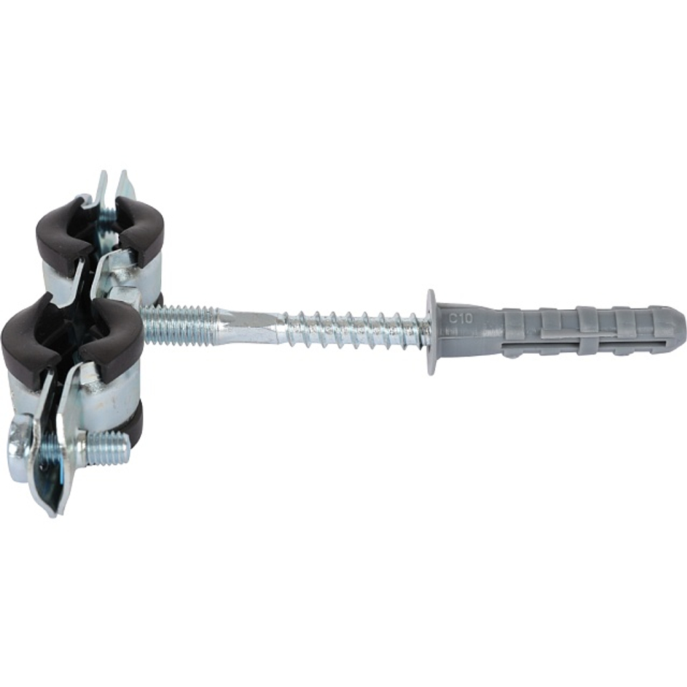 Хомут для труб двухвинтовой сдвоенный STOUT - 3/8" (15-19 мм, с шпилькой и дюбелем)