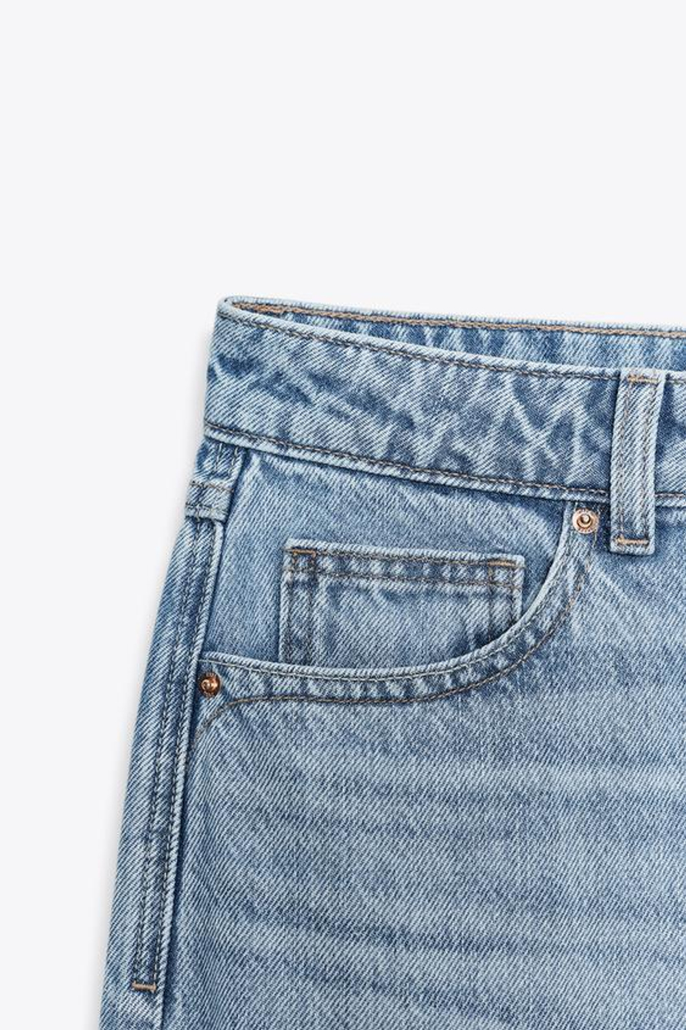 ZARA ДЖИНСЫ Z.03 REGULAR FIT С ВЫСОКОЙ ПОСАДКОЙ И УДЛИНЕННЫМИ БРЮЧИНАМИ, ВЫЦВЕТШИЙ СИНИЙ