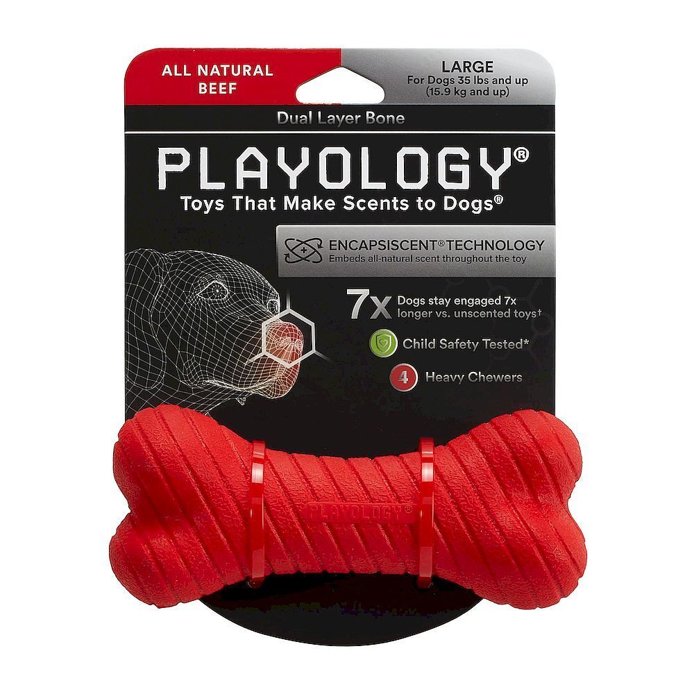 Игрушка для собак Playology DUAL LAYER BONE L двухслойная жевательная косточка с ароматом говядины, Игрушка для собак Playology DUAL LAYER BONE L двухслойная жевательная косточка с ароматом говядины,
