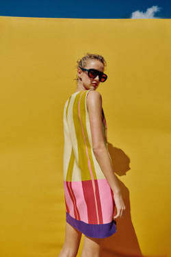 ZARA КОРОТКОЕ ПЛАТЬЕ В ПОЛОСКУ, РАЗНОЦВЕТНЫЙ