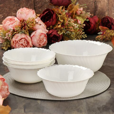 Салатник стеклокерам, кругл, 5 шт, 4х18,23 см, Белый, Daniks, LHW-70*4, LHW-90*1, бел