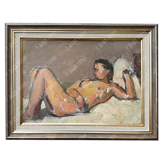 [Ню] Динес Ю. С. Лежащая обнаженная. Этюд. Картон, масло. 1959