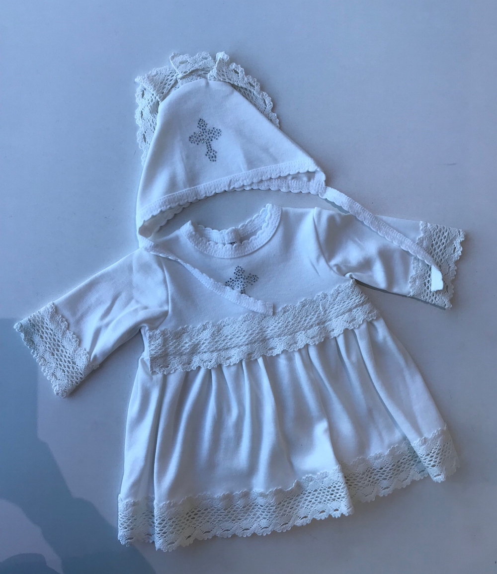 Платье крестильное с чепчиком с молочной тесьмой (Малышеево) Арт. 1003И (Размер: 80)