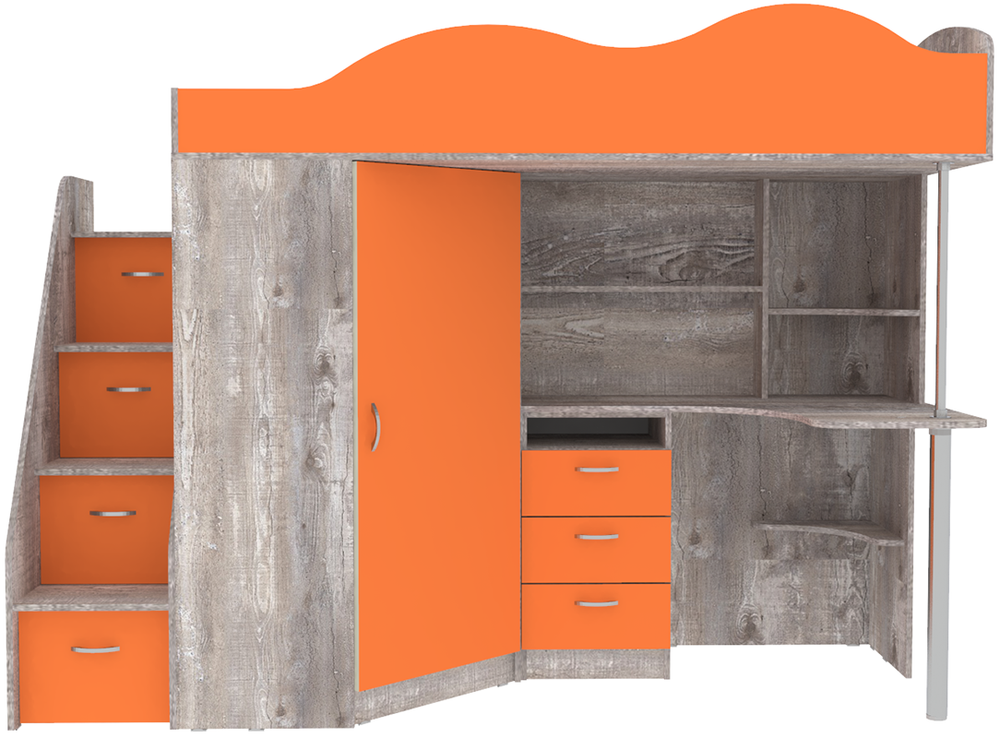 Кровать-чердак КарИВи Пионер Бетон Оранжевый