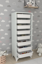 Стеллаж DORA с 8 выдвижными ящиками - белый