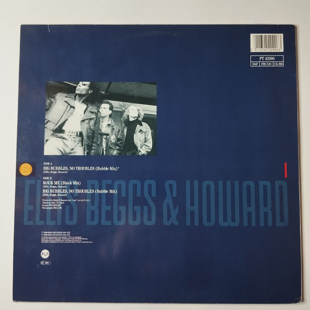 Винтажная виниловая пластинка LP Ellis, Beggs and Howard Big Bubbles, No Troubles (Germany 1989) 45 RPM Maxi Single