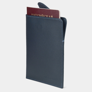 Обложка-кармашек для паспорта London из кожи теленка, синего цвета