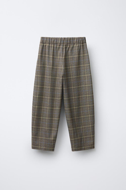 ZARA БРЮКИ BARREL В КЛЕТКУ С ЗАЩИПАМИ, РЫЖЕВАТО-КОРИЧНЕВЫЙ