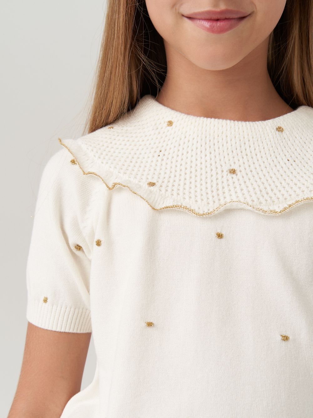 Джемпер в школу для девочки AT977 молочный-золото