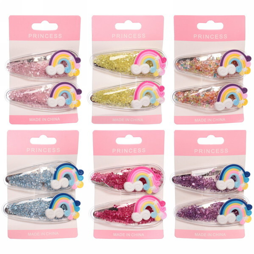 Зажимы для волос детские 2шт «Confetti», радуга, микс 6 цветов, 7*2см