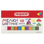 Мел цветной 10шт упак, для рисунка на асфальте, Пифагор