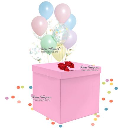 Коробка №24 "Розовая с букетом из 12 шаров"