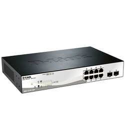 D-Link DGS-1210-10P/F3A Настраиваемый L2 коммутатор с 8 портами 10/100/1000Base-T и 2 портами 1000Base-X SFP (8 портов PoE 802.3af/at, PoE-бюджет 65 Вт)