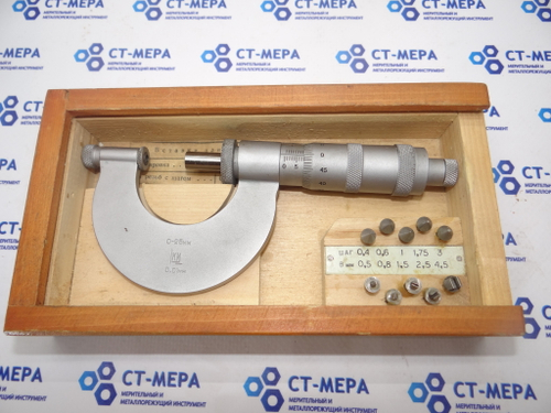 Микрометр резьбовой МКВ- 25 (0-25мм.) Ц/д 0.01мм ГОСТ 4380-48 (5 пар вставок)
