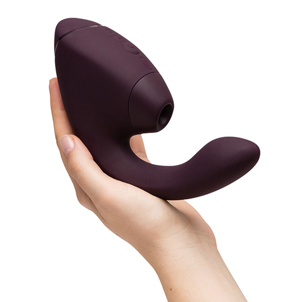 Фиолетовый вибратор 19,5см с вакуумным стимулятором Womanizer Next Duo Dark Purple WZ142SGD