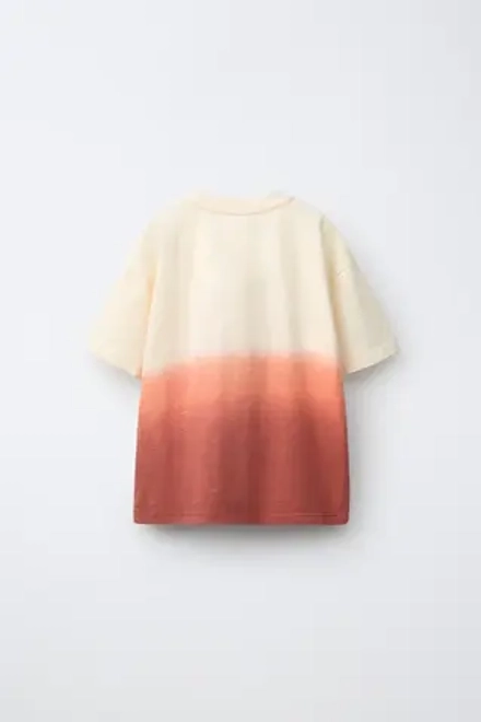 ZARА ФУТБОЛКА С ЭФФЕКТОМ DEEP DYED, КОРАЛЛОВЫЙ
