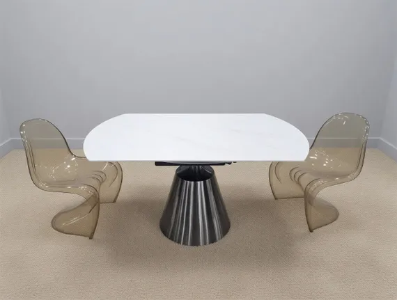 Стол обеденный раскладной Oda, Ø150 см, белый матовый керамогранит