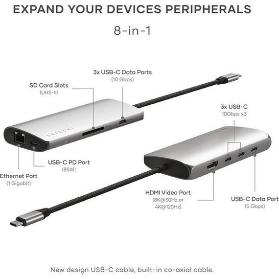 Адаптер Satechi USB-C Multiport Adapter 8K Ethernet V3 (ST-P8KEM) Space Gray