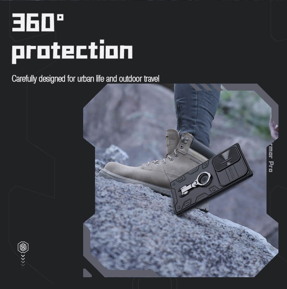 Противоударный чехол с кольцом и защитой камеры Nillkin CamShield Armor Pro Case для Samsung Galaxy S23 Ultra