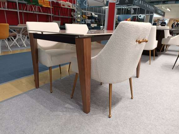 Стул Senna, белое букле с золотыми ножками