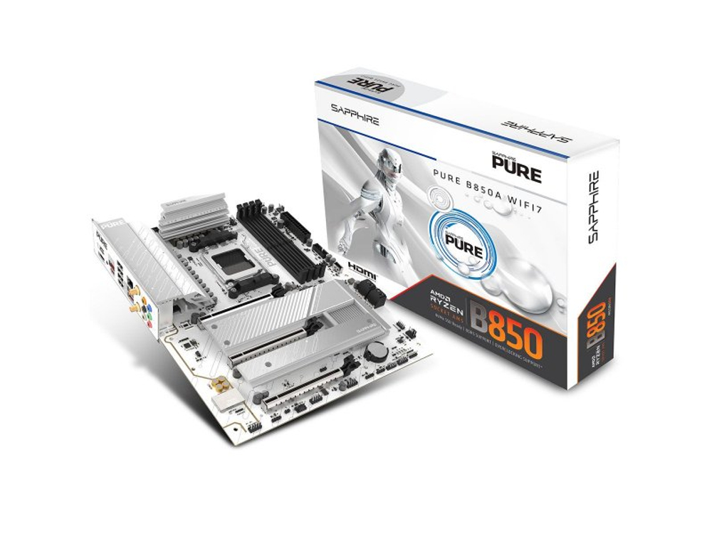 Материнская плата Sapphire Pure B850a Wifi 7, Socket AM5, AMD B850, ATX, RTL [52123-11-40G]