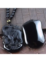 Подвеска Счастливый слон Обсидиан