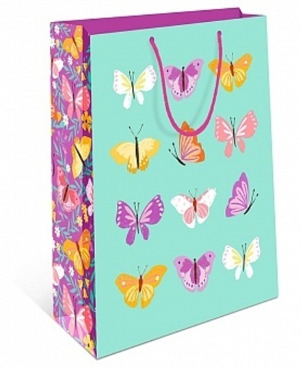 Пакет подарочный Бабочки Мятный 32*26*12 см.