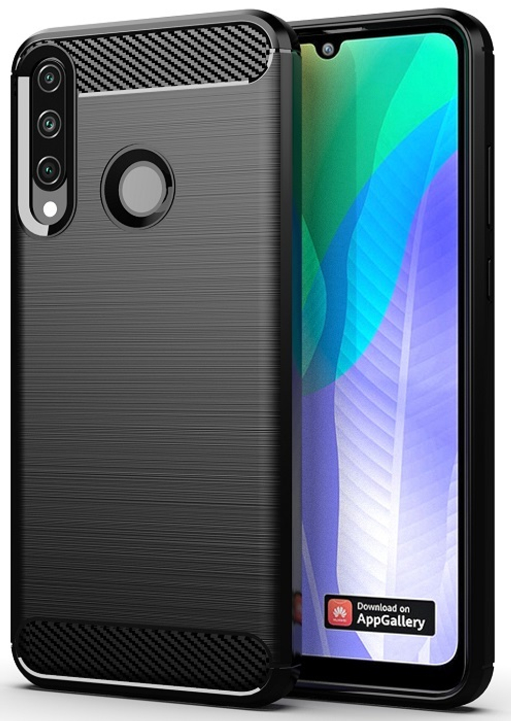 Чехол черного цвета на Huawei Y6P (2020), серии Carbon от Caseport