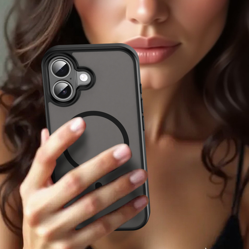 Полупрозрачный матовый чехол с MagSafe для iPhone 17, боковые рамки черного цвета
