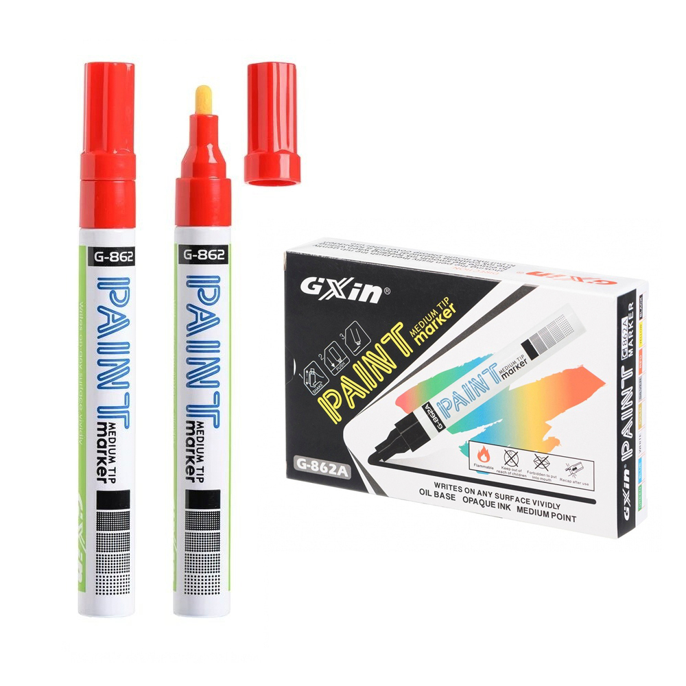 Маркер-краска перманентный Gixin, 18 мм, масляный, 12 шт, красный