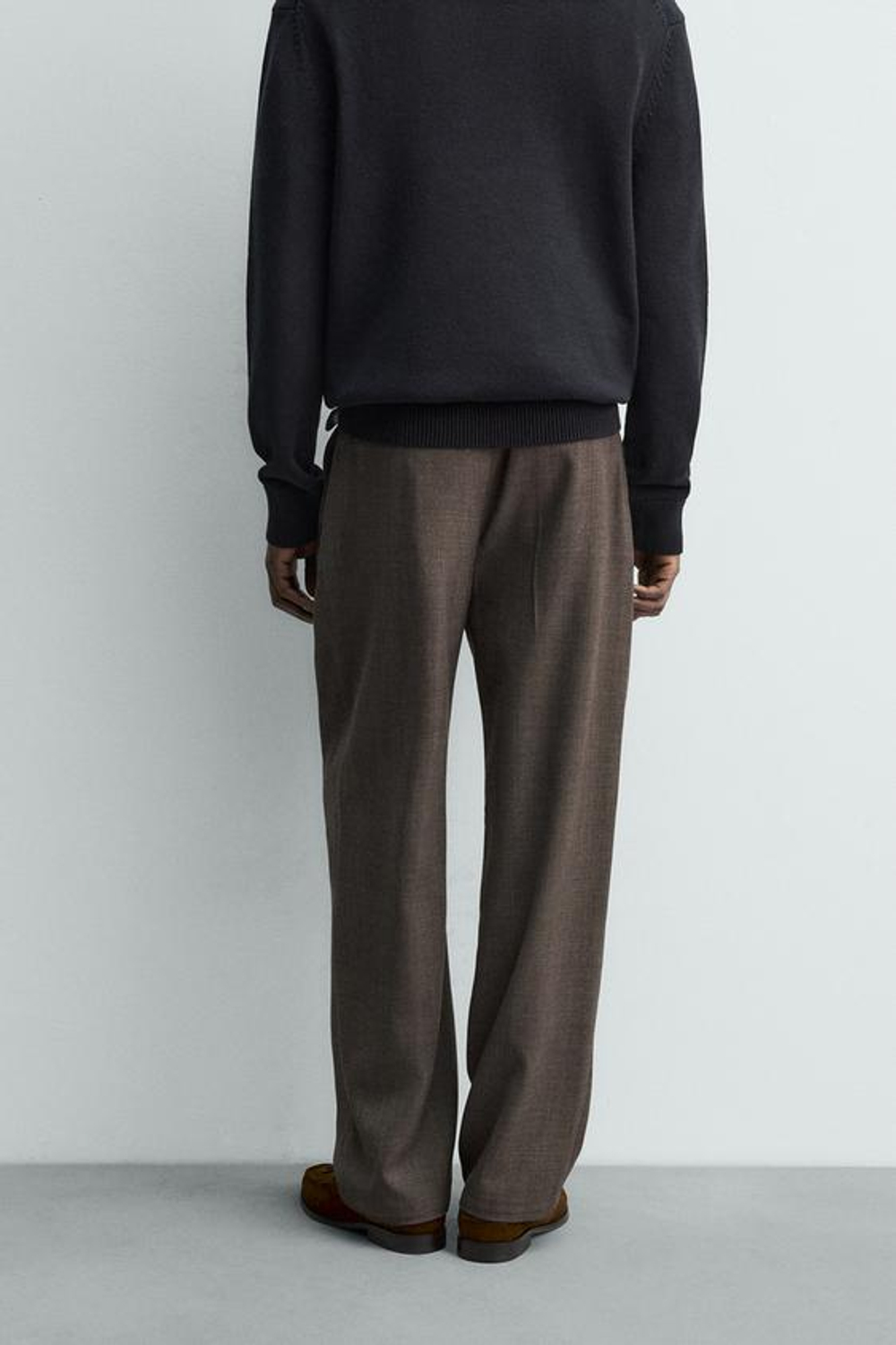 ZARA БРЮКИ ИЗ ШЕРСТИ С ЗАЩИПАМИ, СЕРО-КОРИЧНЕВЫЙ