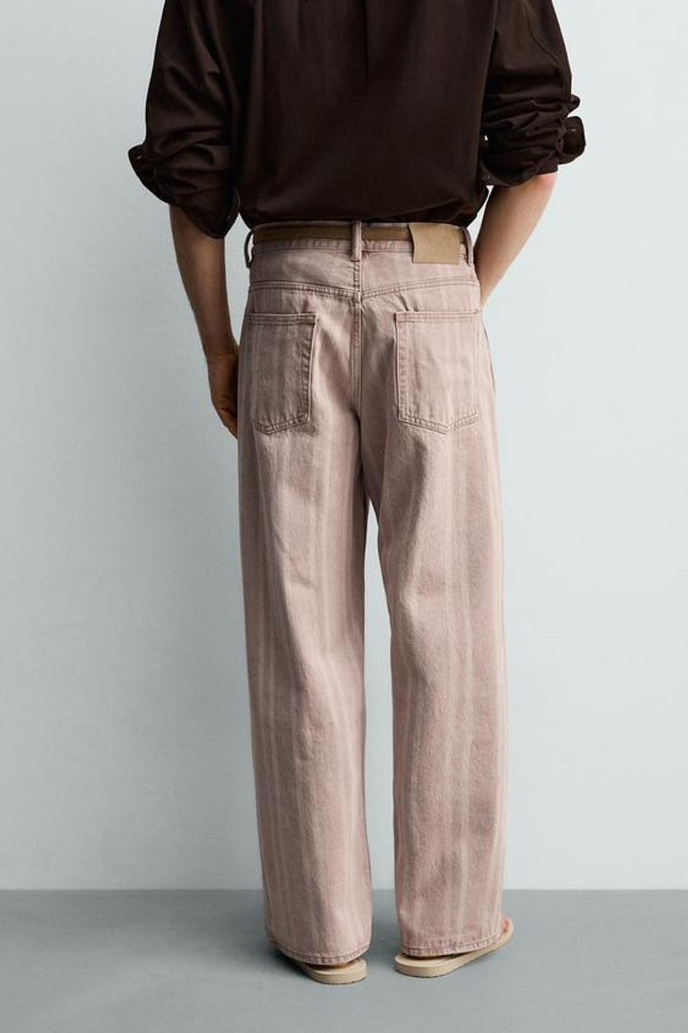 ZARA ДЖИНСЫ RELAXED FIT В ПОЛОСКУ С ПРИНТОМ, РОЗОВЫЙ