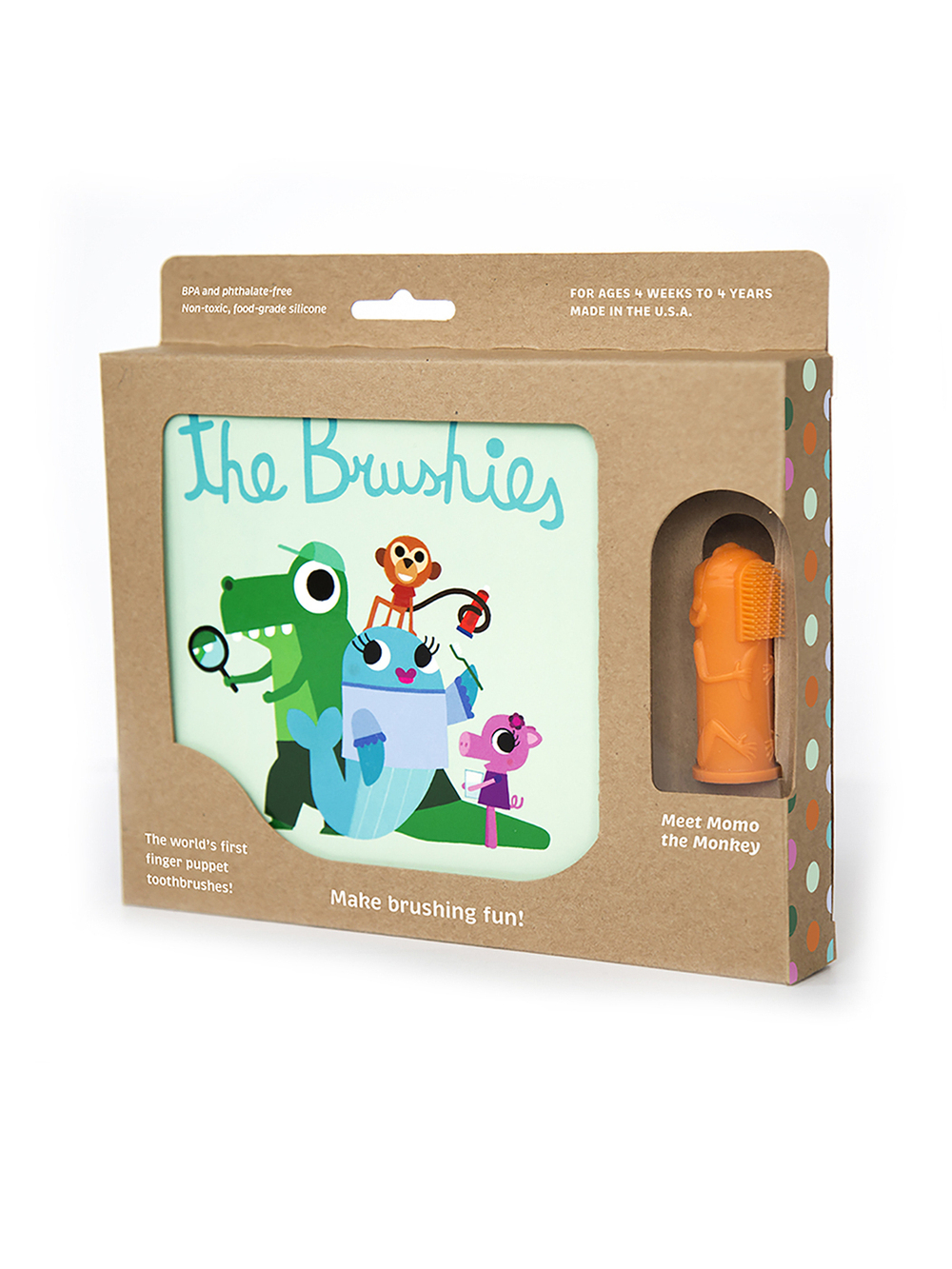 Набор Детская зубная щетка на пальчик The Brushies (0-4г) Момо и Книга со сказками