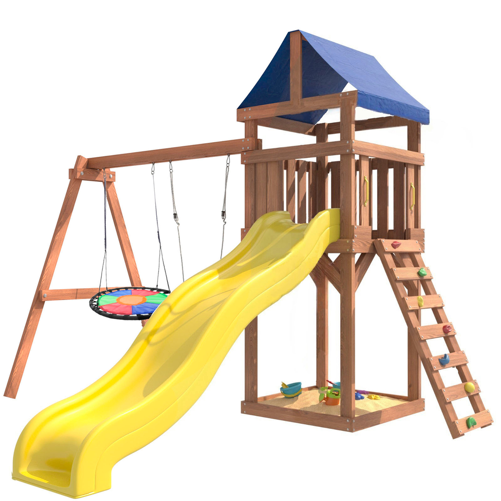 Детская площадка Сlassic с качелями лодочка и разноцветным гнездом Свиби IgroWoods для улицы и дачи