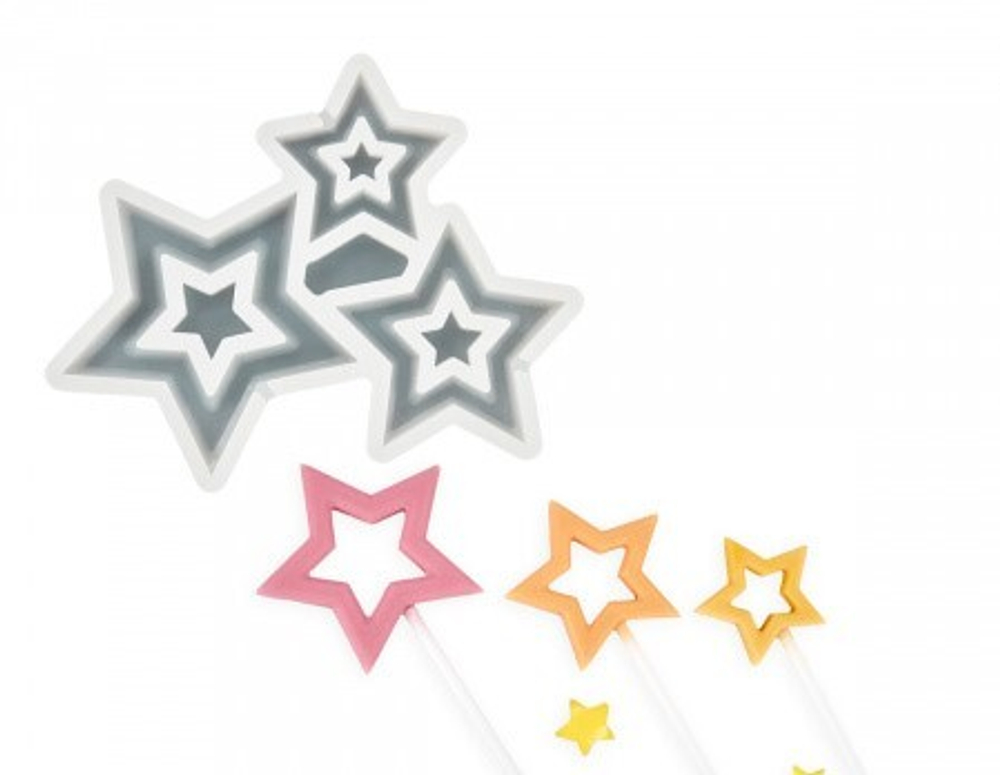 Силиконовая форма для леденцов «Звезды сквозные 3 в 1»