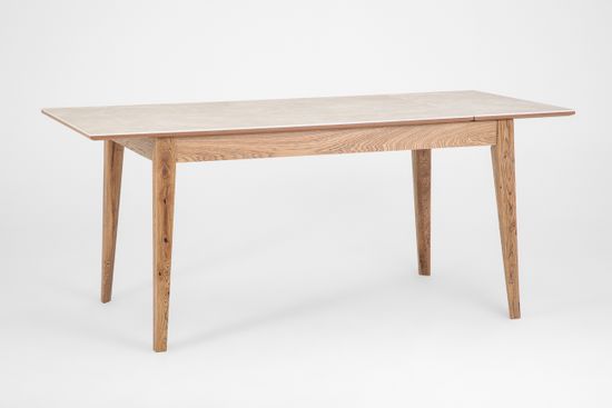 Стол Франк (дуб/нога светлый дуб с чёрной патиной/столешница керамика жемчуг)