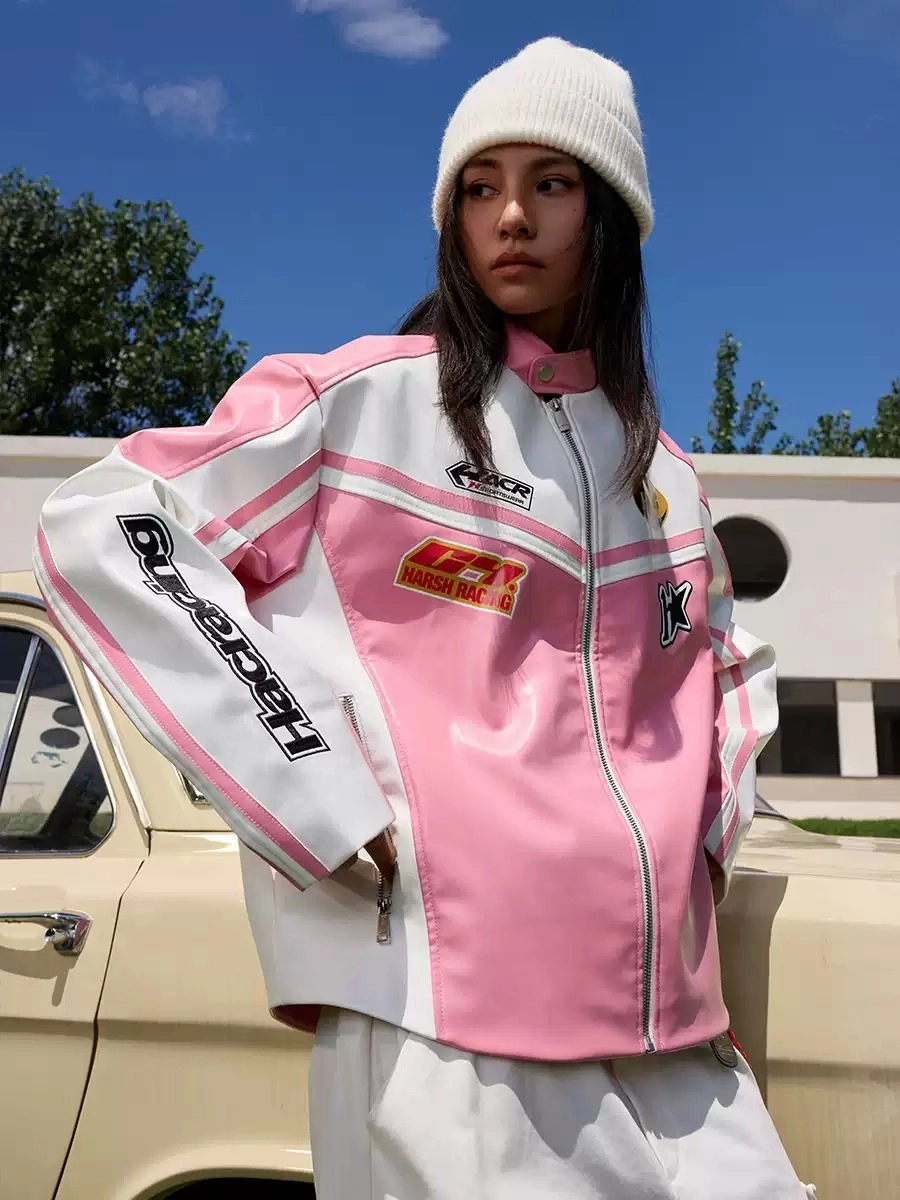 Кожаная куртка HARSHandCRUEL Pink Leather Racing Jacket