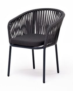 "Бордо" стул плетеный из роупа, каркас алюминий темно-серый (RAL7024) шагрень, роуп серый 15мм, ткань темно-серая 027