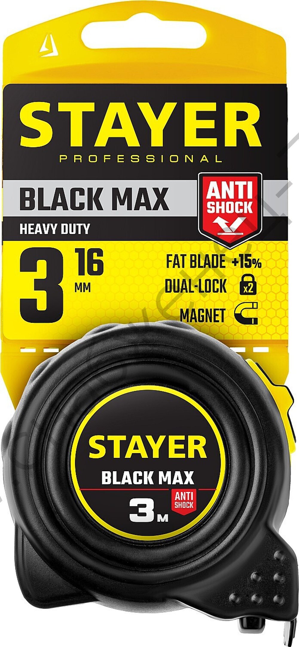STAYER BlackMax, 3 м х 16 мм, рулетка с двумя фиксаторами, Professional (3410-03)