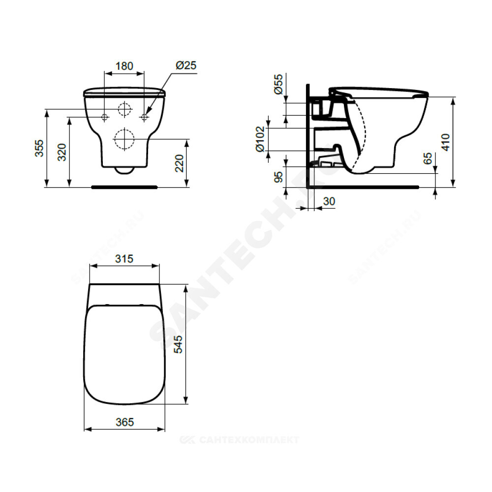 Унитаз подвесной горизонтальный выпуск без сиденья Esedra AquaBlade Ideal Standard T386001