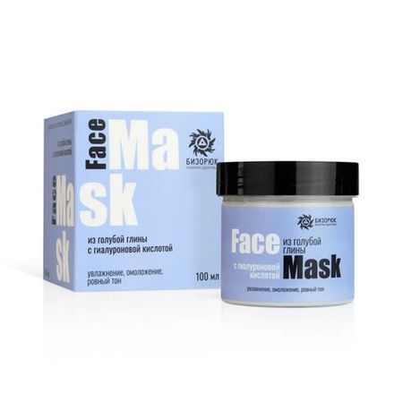 Маска для лица из голубой глины с гиалуроновой кислотой, пластик,100 мл, "Бизорюк" Бизорюк - Фабрика Здоровья