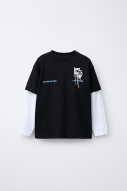 ZARA ЛОНГСЛИВ С ДВОЙНЫМИ РУКАВАМИ И ПРИНТОМ ГРАФФИТИ, ЧЕРНЫЙ