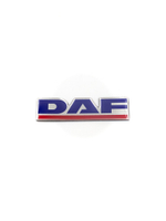 Наклейка DAF объемная полиуретановая (шильдик ДАФ 10х2,7 см). Серебристая с синим лого ДАФ