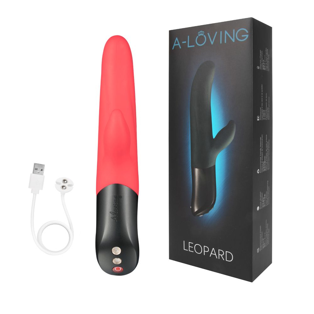 Красный вибромассажер LEOPARD с 10 режимами вибрации - 23,7 см. (Цвет: красный)