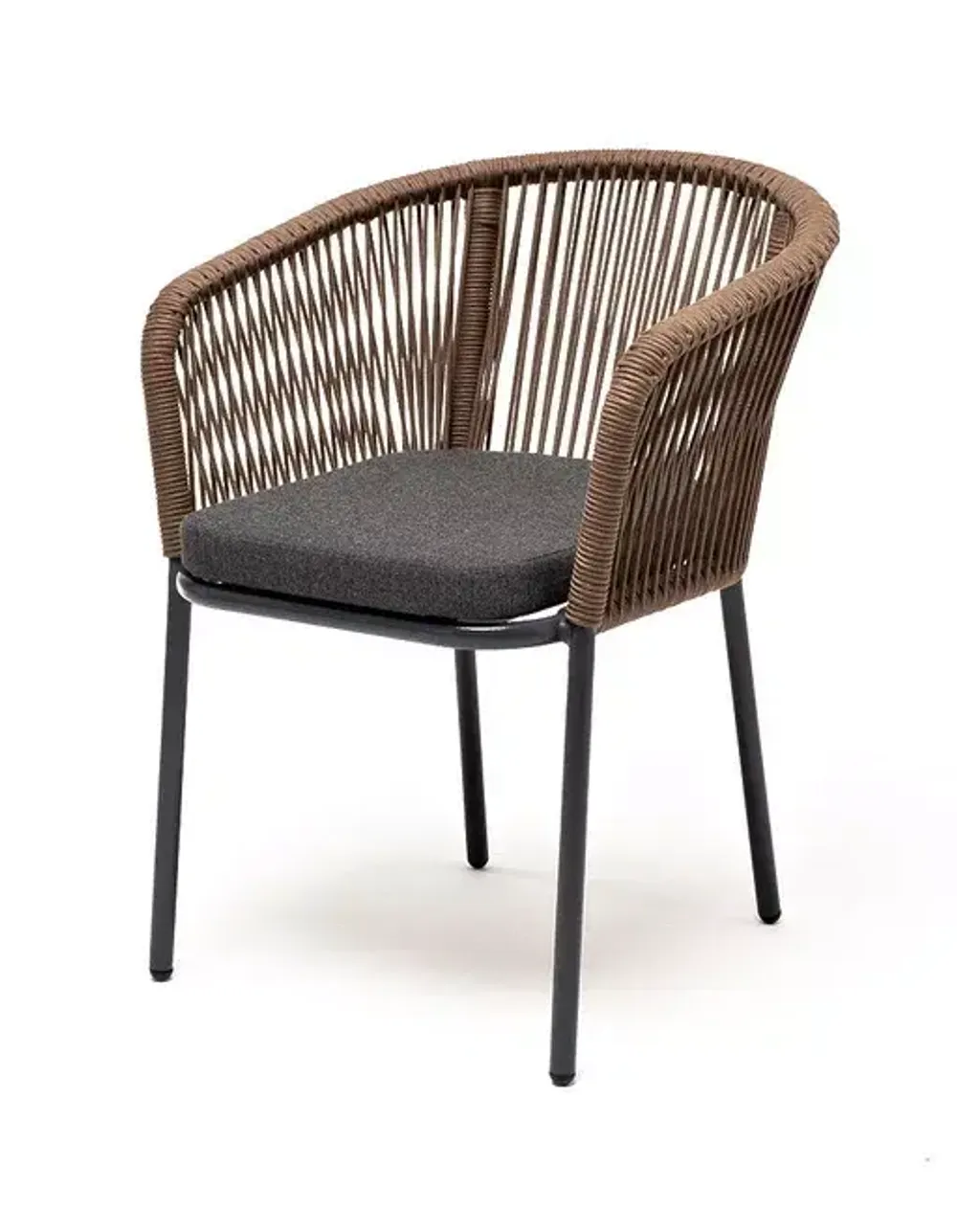 "Марсель" стул плетеный из роупа, каркас алюминий серый (RAL7022) муар, роуп коричневый круглый, ткань темно-серая 027