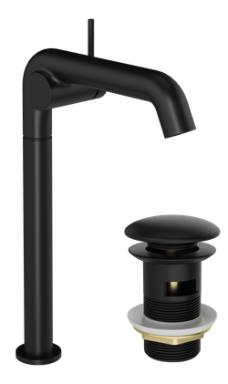 Смеситель для раковины STWORKI Лунд S25025BK + донный клапан SD-001BK матовый черный