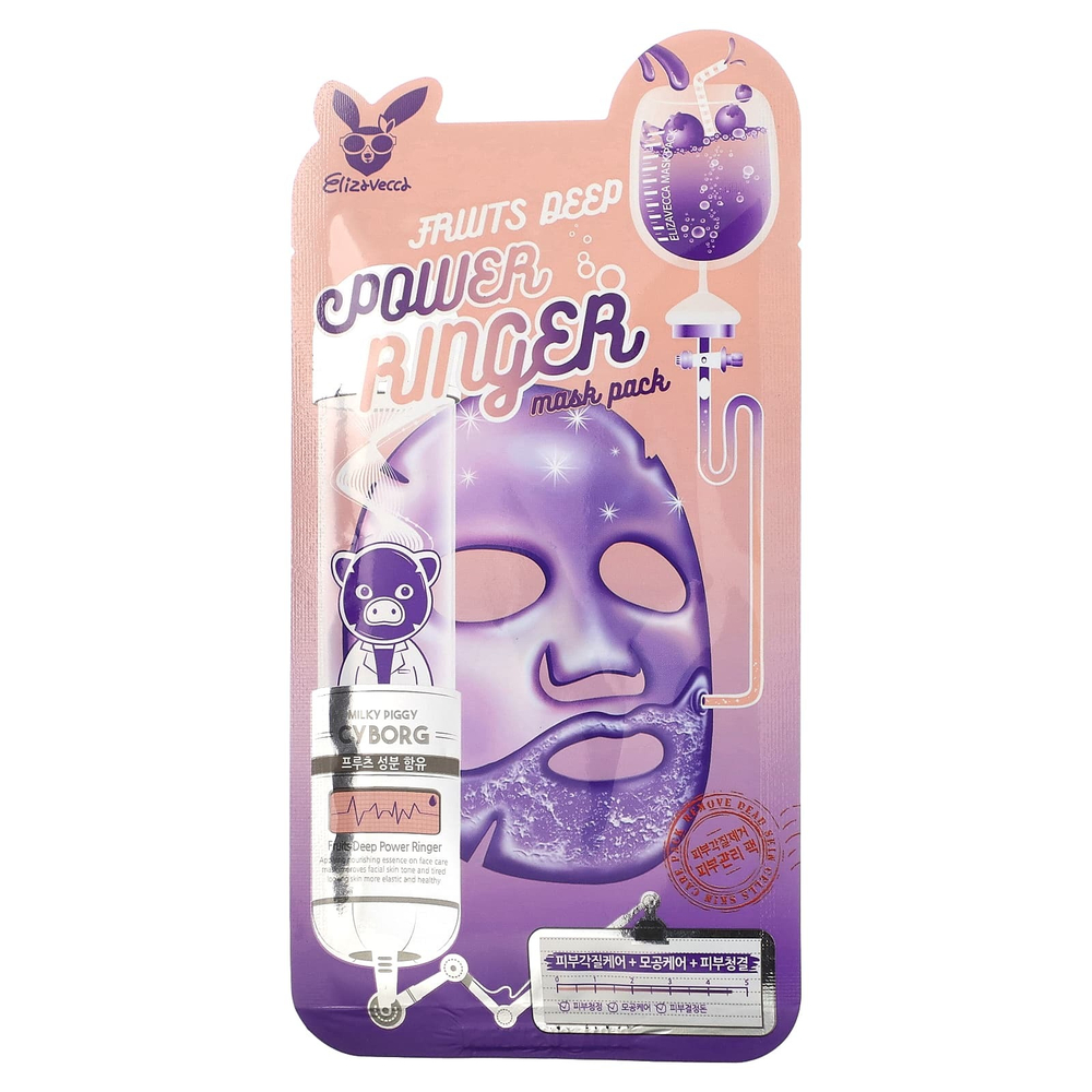 Elizavecca, Milky Piggy Cyborg, маска для лица Fruits Deep Power Ringer Beauty Mask, 1 листовая маска, 23 мл (0,78 жидк. унц.)