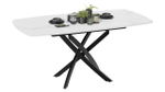 Стол кухонный обеденный раздвижной Черный муар/Стекло матовое белый мрамор 134(173)х90х75 см